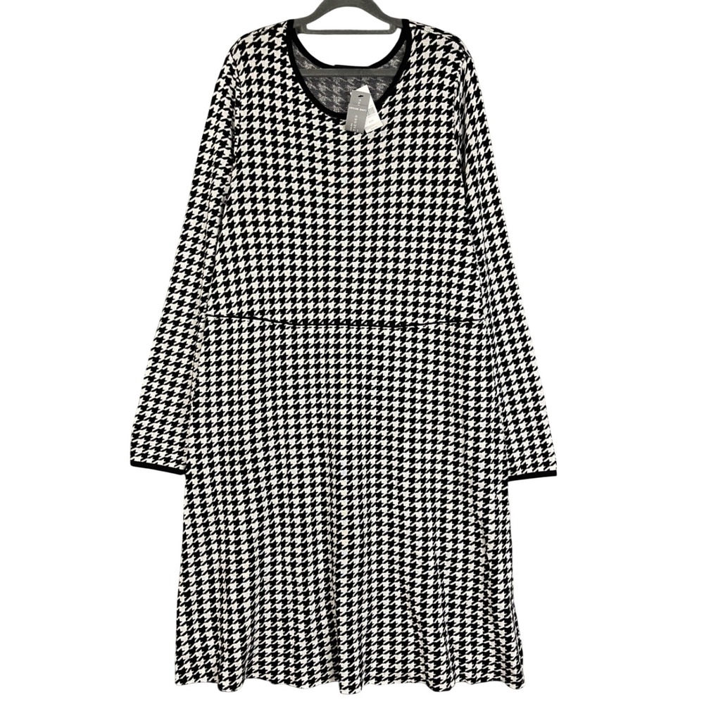 NEW Lane Bryant Sweater Dress 22/24 Black White NWT Houndstooth Long Sleeve